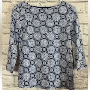 Talbots Womens Blue White Circle Geometric Print Blouse Blouse Size Petite P